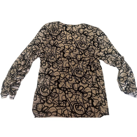 Women M Beige wrap style blouse water color abstract Susan Graver 3/4 sleeve - Picture 8 of 8